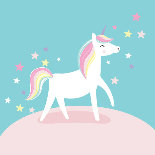 niedlichen einhorn mit weichen rosa hintergrund, vektor, abbildung - unicorn stock-grafiken, -clipart, -cartoons und -symbole