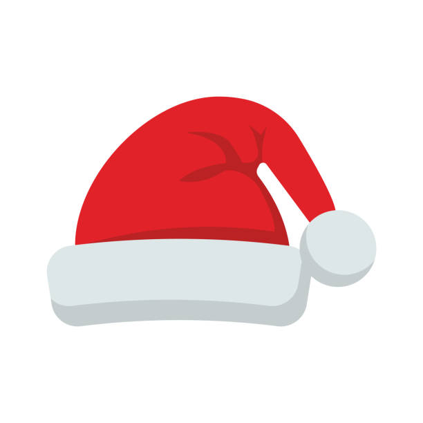 weihnachtsmann-mütze-flach stil-ikone. vektor-illustration. - hat stock-grafiken, -clipart, -cartoons und -symbole