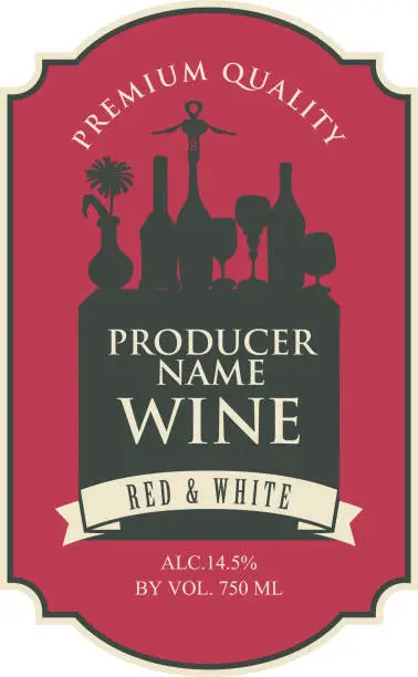 Vector illustration of wine label with a silhouette of a still life