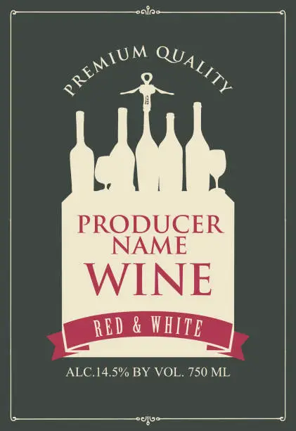 Vector illustration of wine label with a silhouette of a still life