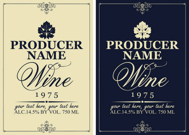 ilustrações, clipart, desenhos animados e ícones de conjunto de dois rótulos de vinho com folhas de videira - grape vineyard vine winery