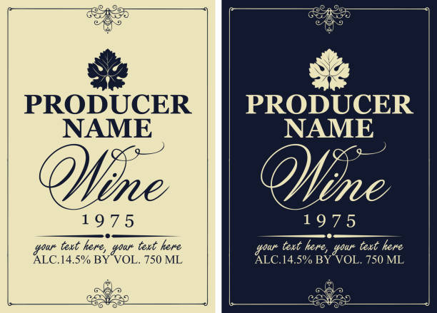 Set of two wine labels with vine leaves Set of two vector wine labels with vine leaves and calligraphic inscriptions in retro style vineyard wine frame vine stock illustrations