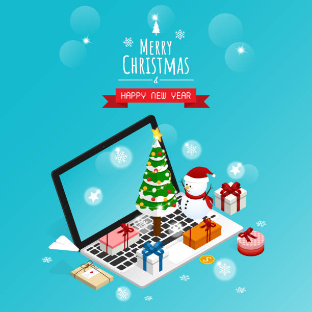 istock online merry christmas and happy new year,isometric snow man gift boxes vector 1066905378