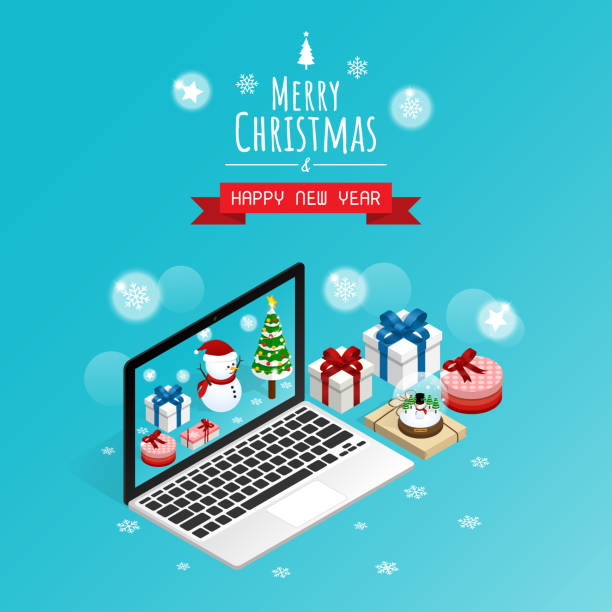 istock online merry christmas and happy new year,isometric snow man gift boxes vector 1066905382