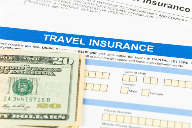 istock Travel insurance application form with dollar banknote 1066911632