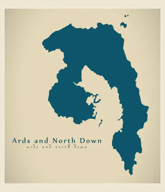 Vector illustration of Ards and North Down district map of Northern Ireland