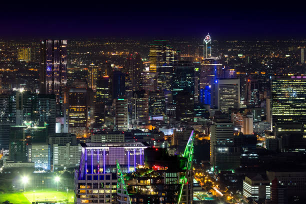 istock Downtown and business district in bangkok at night 1066916712