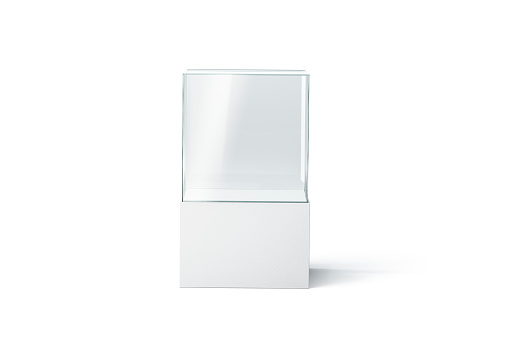 Maqueta en blanco blanco cristal escaparate, aislado, vista frontal photo