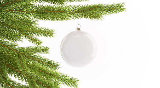 istock Blank white christmas ball hanging on pine mockup, isolated 1066918320