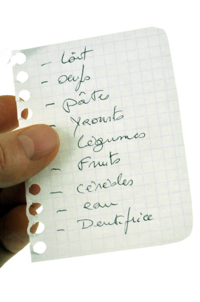 A woman writes out the family grocery list for the week.