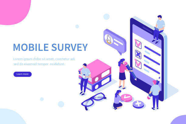 ilustrações de stock, clip art, desenhos animados e ícones de survey - business form smart phone customer