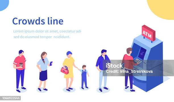 Crowds Line Stock Illustration - Download Image Now - ATM, Bank - Financial Building, Isometric Projection