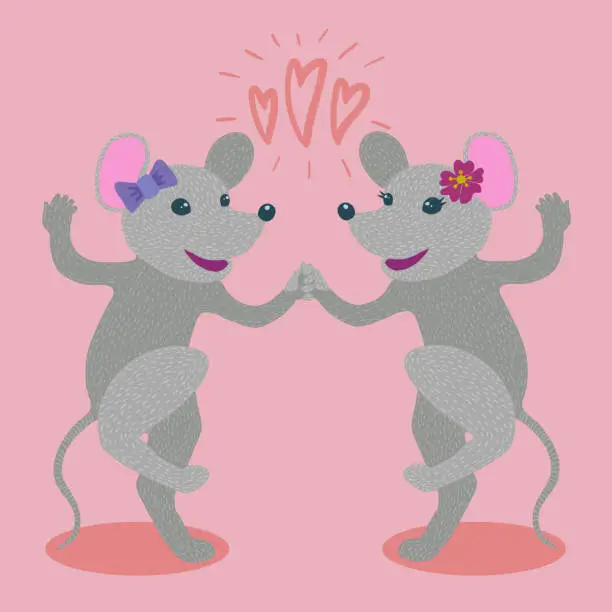 Vector illustration of Two female mice dancing