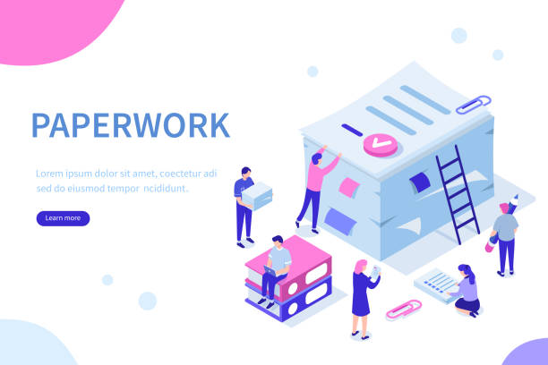paperwork People do paperwork concept design. Can use for web banner, infographics, hero images. Flat isometric vector illustration isolated on white background. bureaucracy stock illustrations