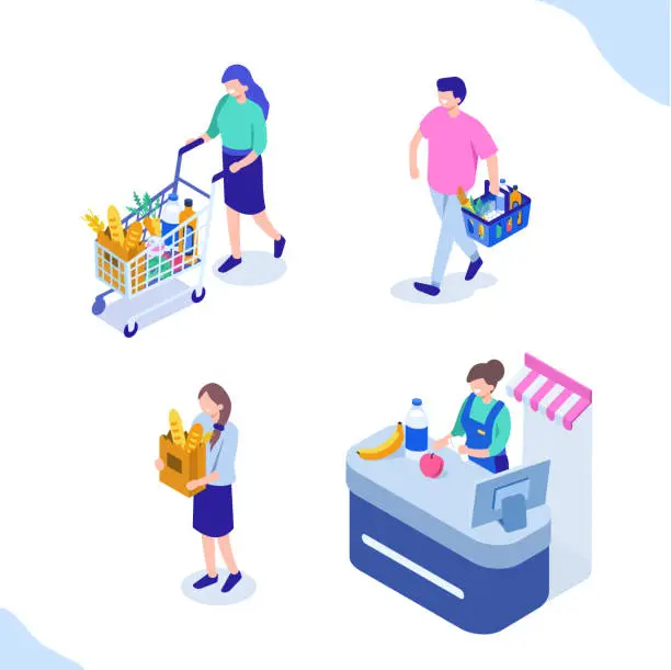 Vector illustration of grocery people