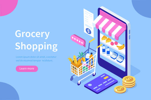 продуктовые магазины - grocery shopping stock illustrations