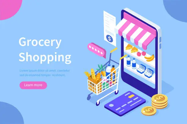 Vector illustration of grocery shopping