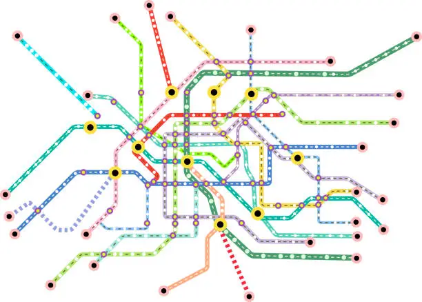 Vector illustration of Public transportation, subway map, fictional vector art