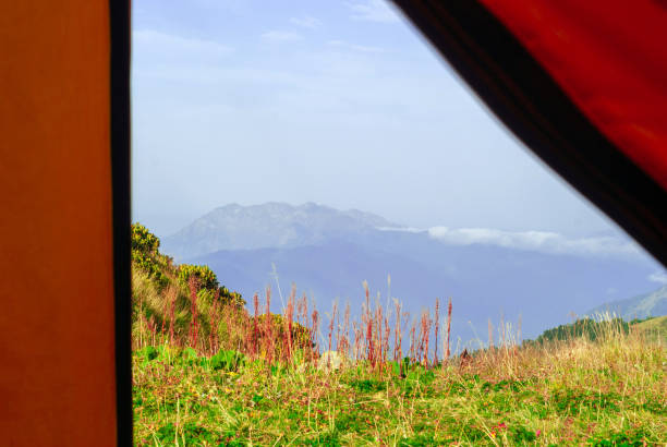 istock view of the mountains from the tent 1066928994
