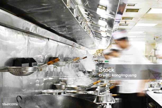 Busy Chinese Restaurant Kitchen Stock Photo - Download Image Now - Commercial Kitchen, Chef, Crowded