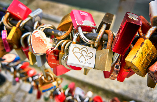 Love padlocks at a bridge in Warnemünde.