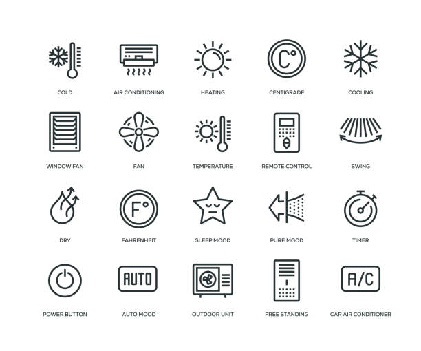 air conditioning icons - line serie - erfrischung stock-grafiken, -clipart, -cartoons und -symbole