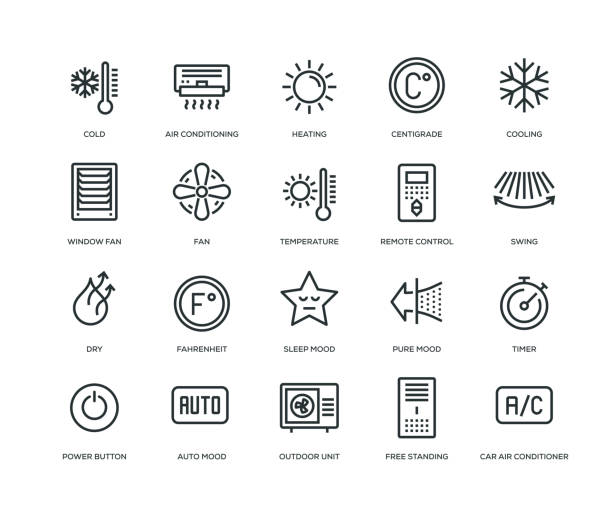 ilustrações de stock, clip art, desenhos animados e ícones de air conditioning icons - line series - thermostat