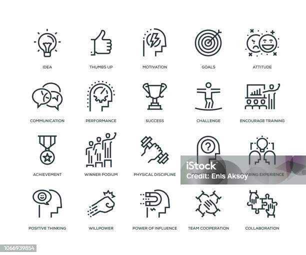 Motivation Icons Line Series Stock Illustration - Download Image Now - Icon Symbol, Challenge, Strength