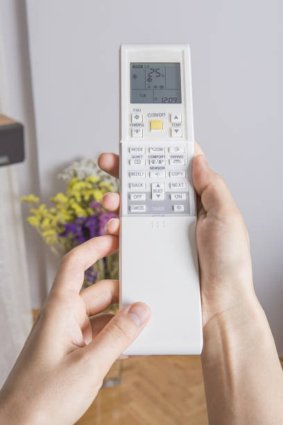 istock Remote control directed on air conditioner systrem. 1066941252