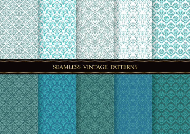 Set of damask vintage seamless patterns. Set of damask vintage seamless patterns, vector illustration. Horizontally and vertically repeatable. byzantine pattern stock illustrations