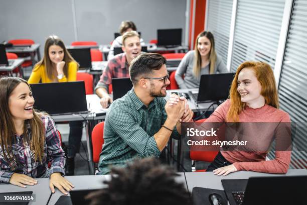Happy Computer Class Happy Students Having Fun During A Class At Computer Lab Stock Photo ...