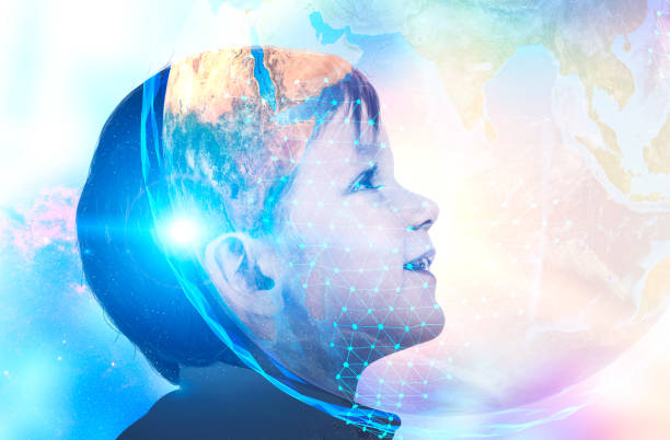 istock Smiling little boy, global world network double 1066948038