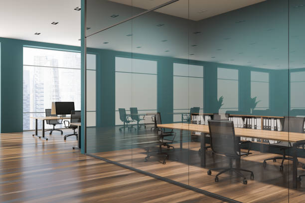 istock Green and glass wall meeting room corner 1066948082