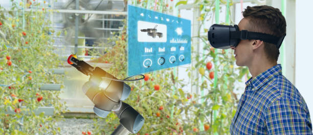 istock iot smart industry robot 4.0 agriculture concept,agronomist,farmer using smart glasses (augmented mixed virtual reality,artificial intelligence technology) to monitoring  autonomous robotics 1066949454