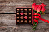Red roses and chocolate box