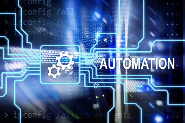 istock Automation of business Process and innovation technology in manufacturing. Internet and technology concept on server room background. 1066955942