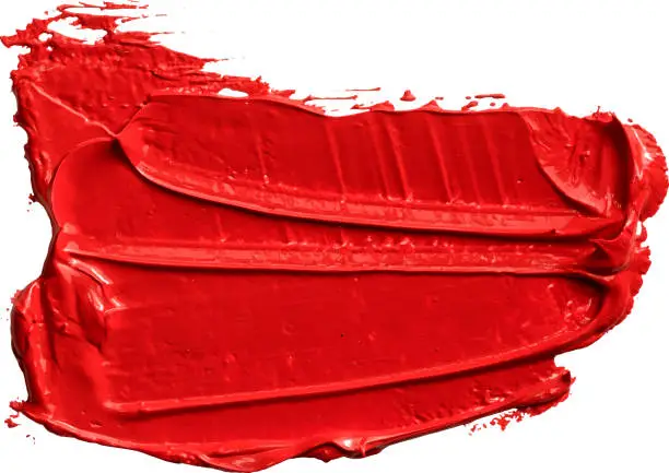 Vector illustration of Red lipstic, oil texture paint stain brush stroke isolated on transparent background, eps 10 vector illustration.