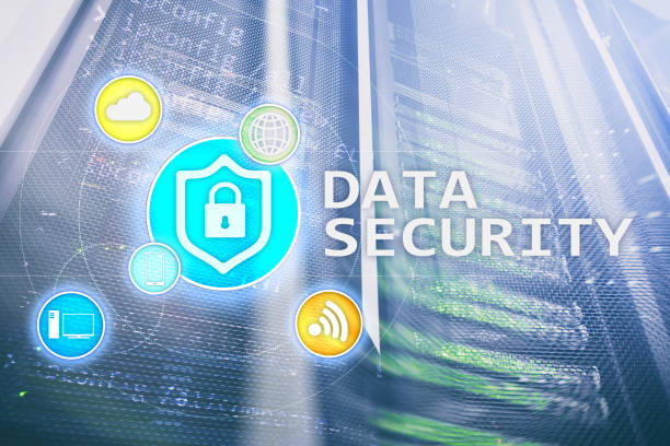 istock Data security, cyber crime prevention, Digital information protection. Lock icons and server room background. 1066961766