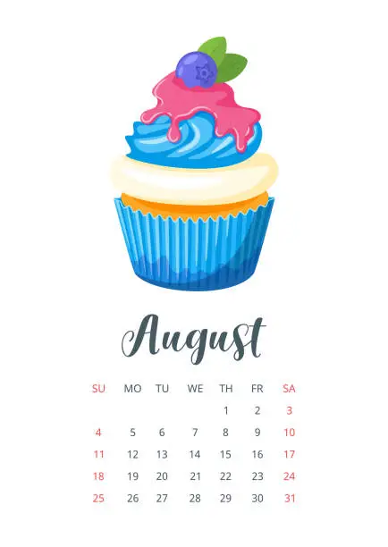 Vector illustration of 2019 year calendar with cupcake