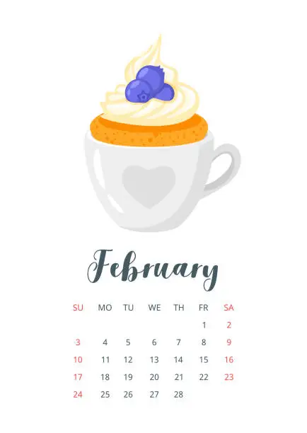 Vector illustration of 2019 year calendar with cupcake