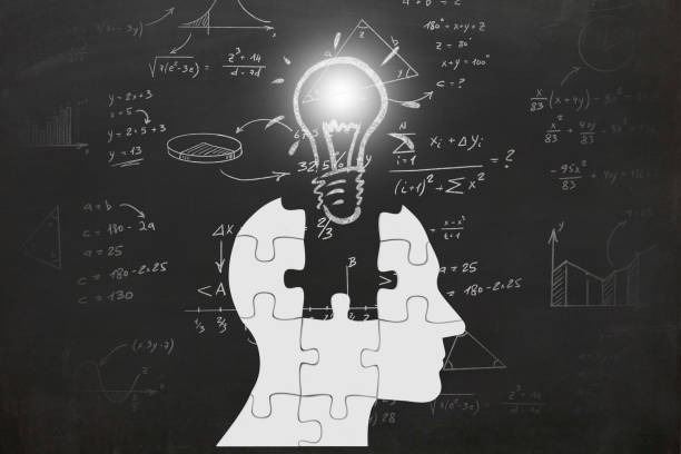 maths mathématiques formules examen science idée innovation tête silhouette - mental illness brain human head gear photos et images de collection