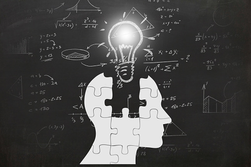 Math mathematics formulas exam science idea innovation head silhouette