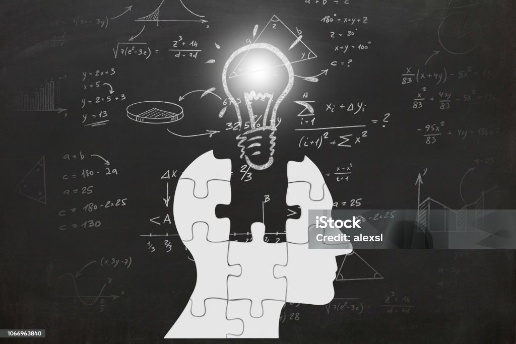 Math mathematics formulas exam science idea innovation head silhouette Mathematics Stock Photo