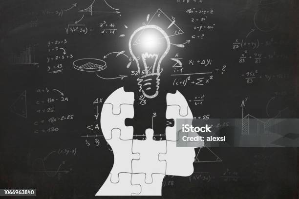 Math Mathematics Formulas Exam Science Idea Innovation Head Silhouette Stock Photo - Download Image Now