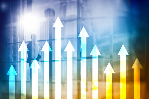 istock Up arrow graph on skyscraper background. Invesment and financial growth concept. 1066964030