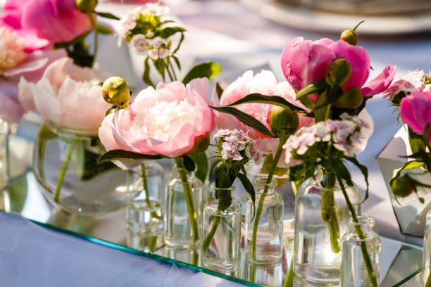 istock Wedding table decor with white and pink flowers 1066964236
