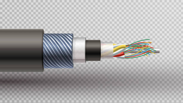 Rector realistic  illustration of fiber optic tight buffered Rector realistic  illustration of fiber optic tight buffered cable structure. fiber stock illustrations