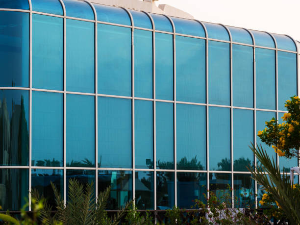 istock Glass wall of modern building with rounded corners 1066964648