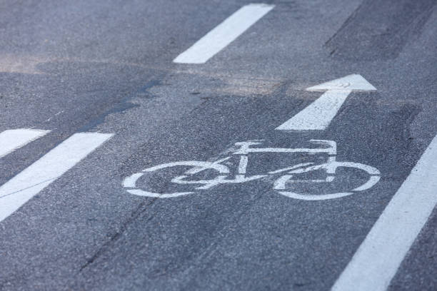 istock bicycle path sign on the asphalt road 1066981604