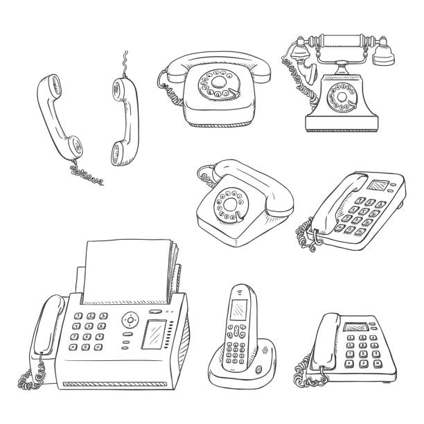 vektor-set von sketch-telefonen und handys. sammlung von handys. - wählscheibe stock-grafiken, -clipart, -cartoons und -symbole